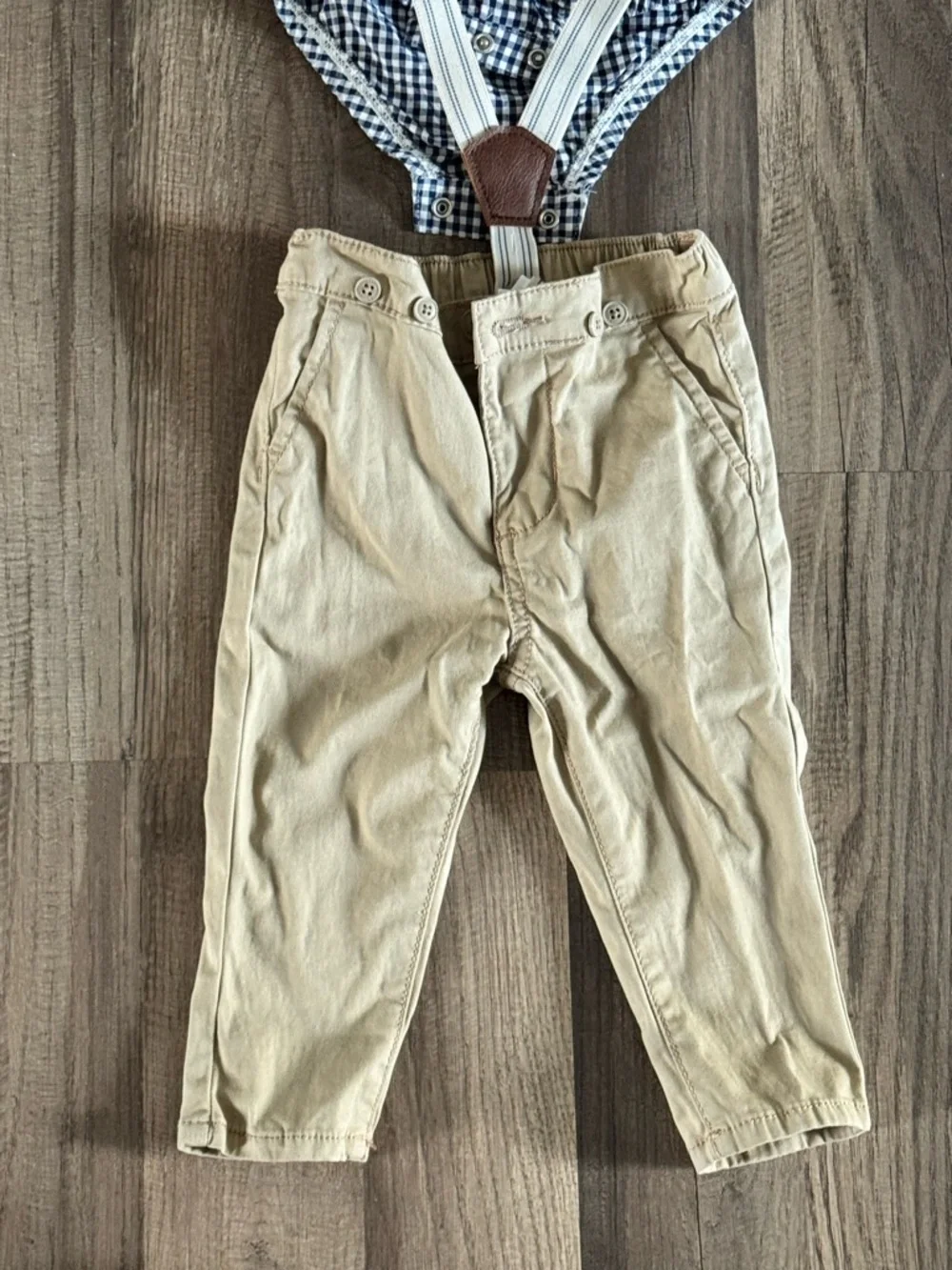 Baby B’gosh Kids Adjustable White Suspenders with Brown Leather Accents